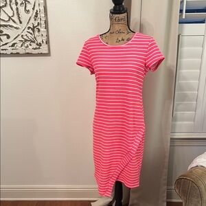 Hot Neon Pink Striped Stretch Sheath Dress M Bobbie Brooks